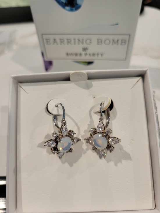 Bomb Party Jewelry - Bomb Party Rhodium Plate. Lab Created Moonstone Earrimgs